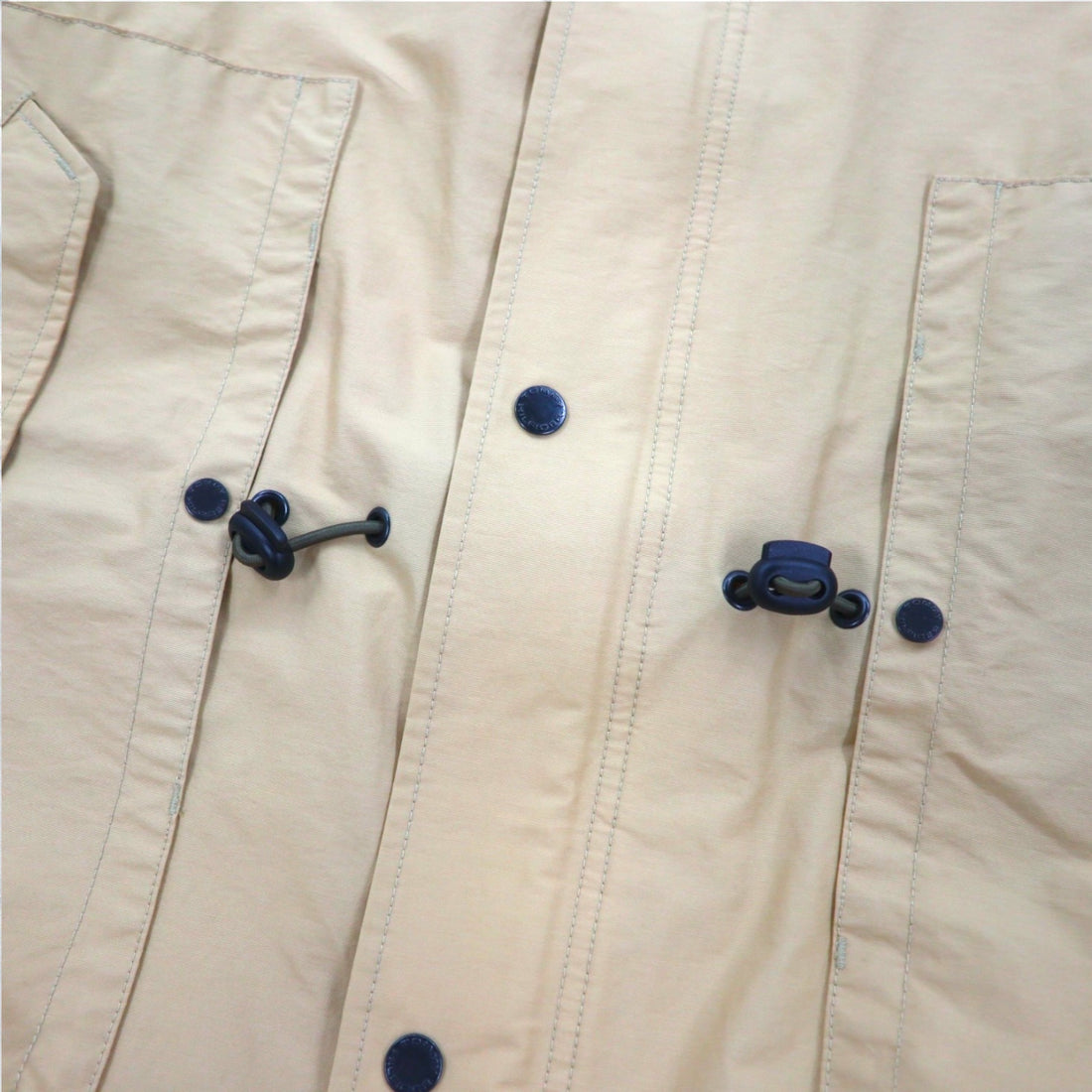 TOMMY HILFIGER 00s Overcoat L Beige Nylon Waterproof Double Zip Drawstring Detachable Hood