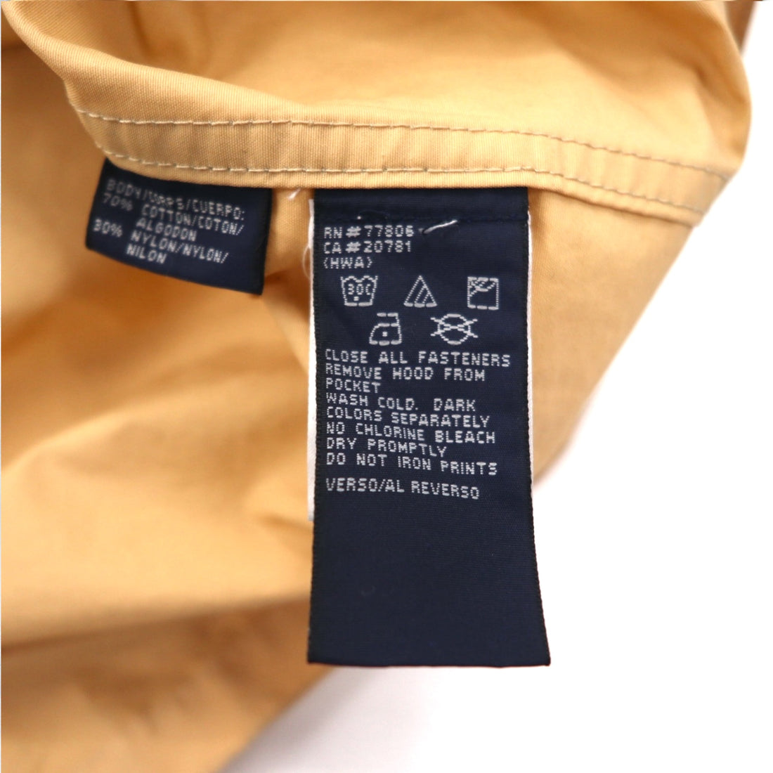 TOMMY HILFIGER 00s Overcoat L Beige Nylon Waterproof Double Zip Drawstring Detachable Hood