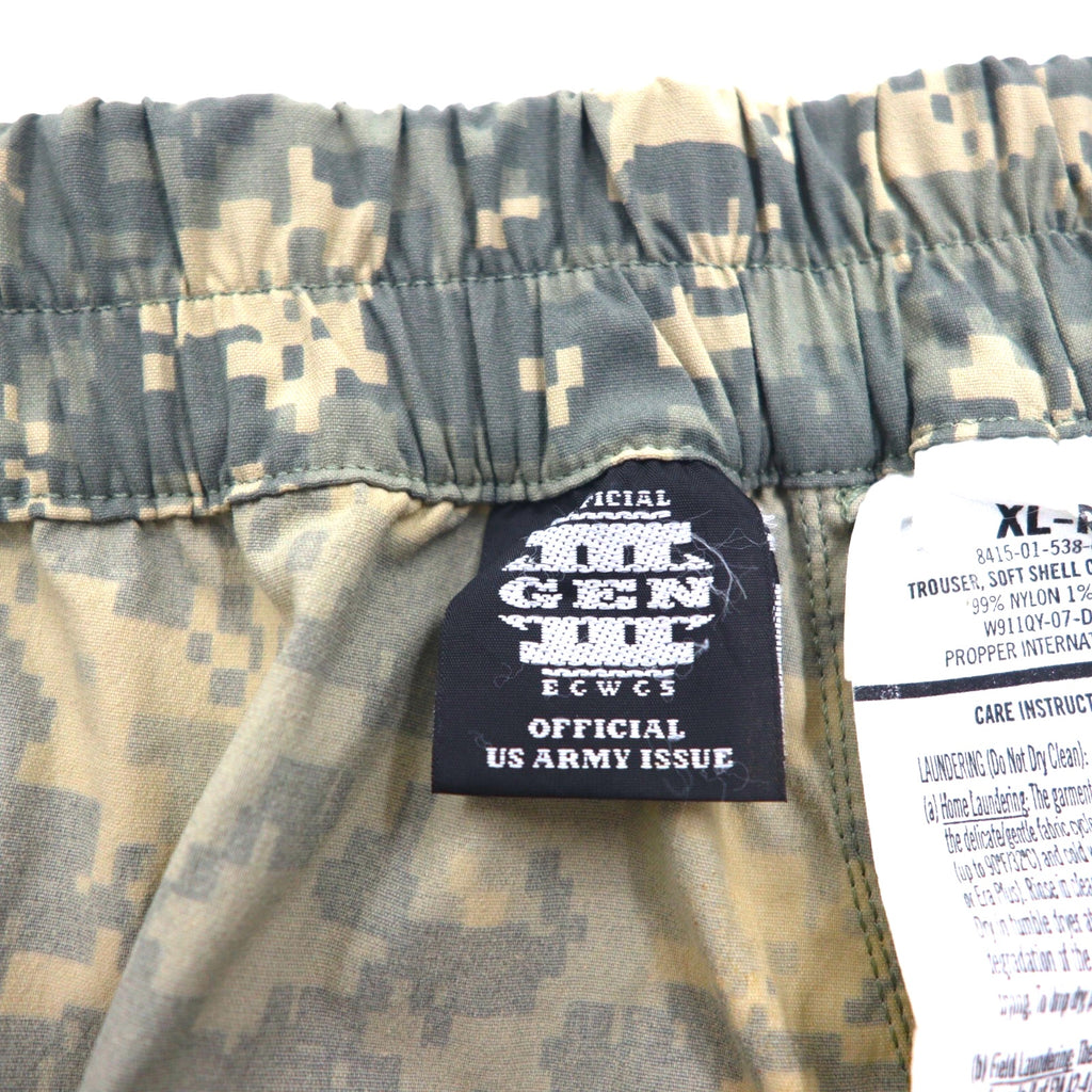 US ARMY ECWCS GEN3 LEVEL5 ソフトシェル カーゴパンツ XL ナイロン 防水 サスペンダー付 ドローコード 8415-01-538-6875 デジタルカモ