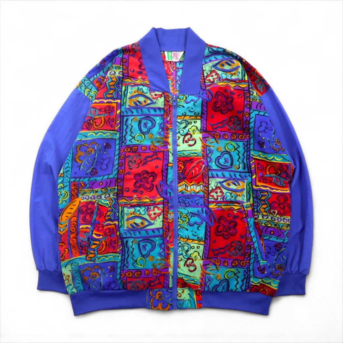 90s Vintage Sport Jacket BOLD SPIRIT 90s Nylon Zip-Up Blouson, Size M, Purple, All-Over Print