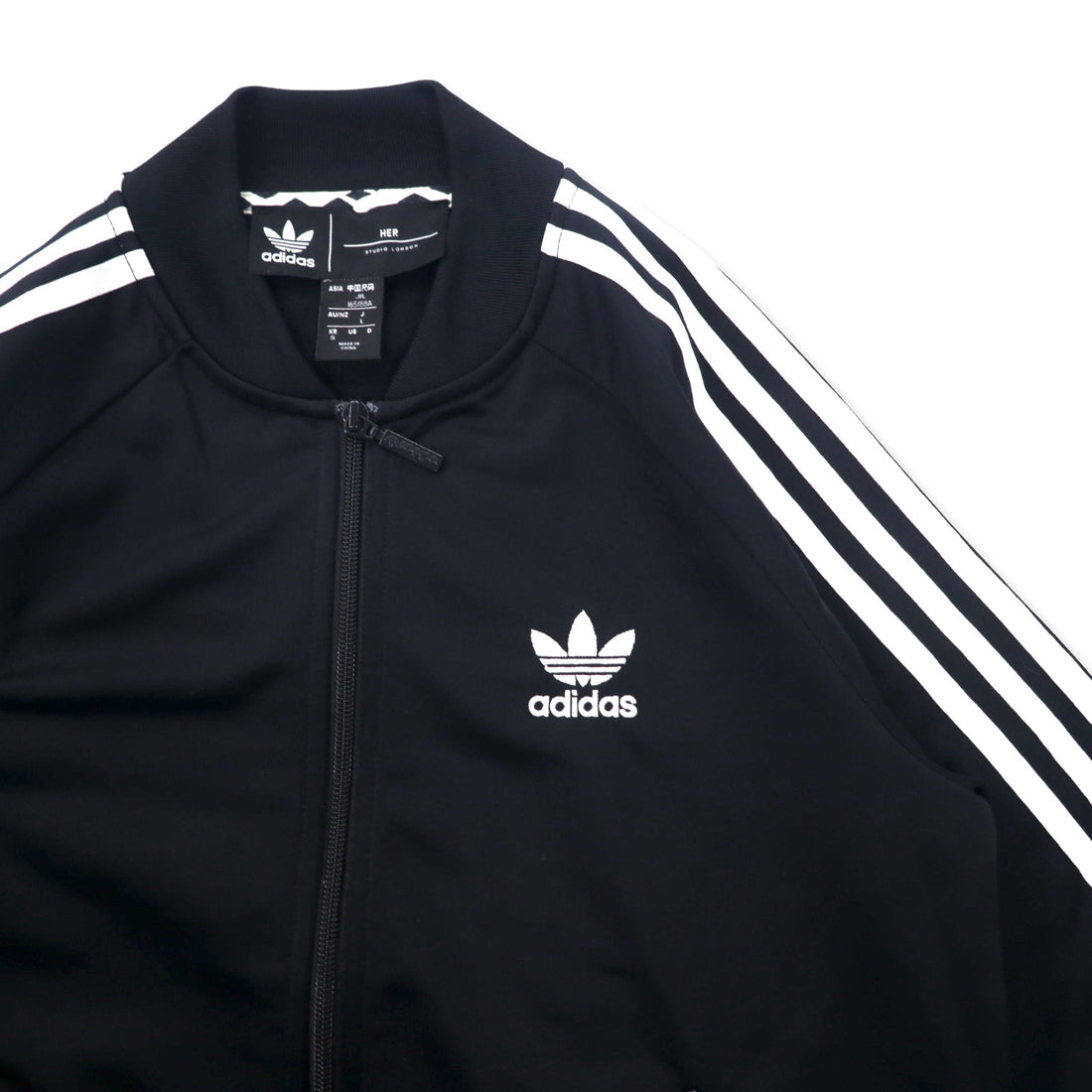 adidas originals × HER STUDIO LONDON ATP-style track jacket jersey L black polyester floral graphics double zip trefoil logo 3 stripes GC6849