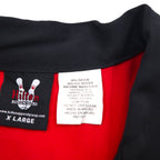 Hilton 90s Bowling Shirt, Short Sleeve, Open Collar, XL, Black, Red, Rayon, Polyester