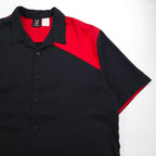 Hilton 90s Bowling Shirt, Short Sleeve, Open Collar, XL, Black, Red, Rayon, Polyester