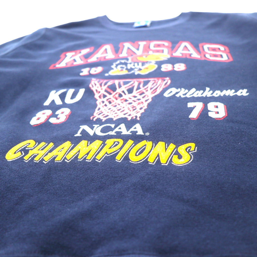 Champion USA made 80s college print sweatshirt L navy cotton NCAA football KANSAS arch logo embroidered tag