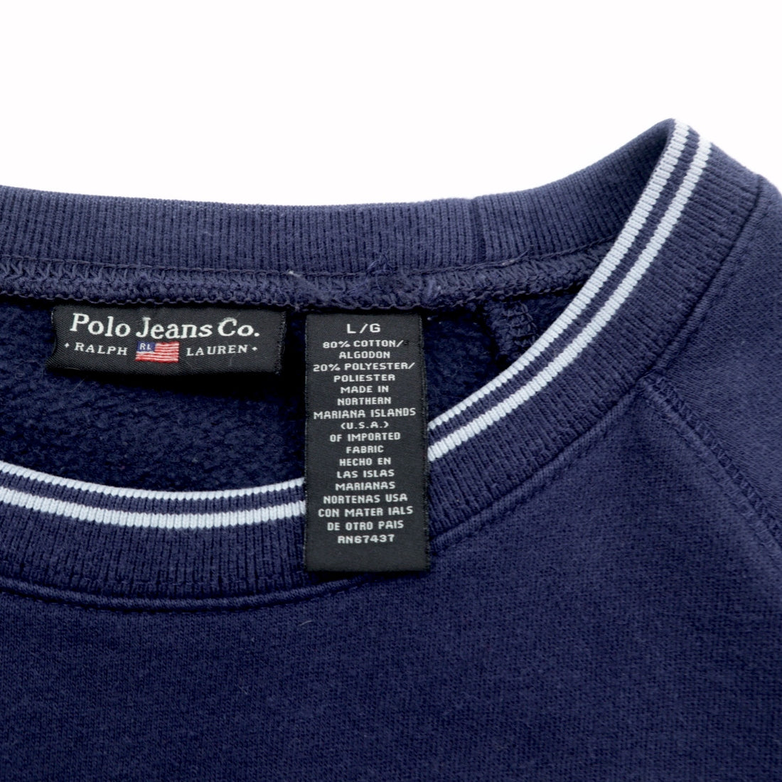 Polo Jeans RALPH LAUREN 90s Ribbed Sweatshirt Jumper L Navy Fleece Lined Stars and Stripes
