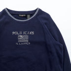 Polo Jeans RALPH LAUREN 90s Ribbed Sweatshirt Jumper L Navy Fleece Lined Stars and Stripes