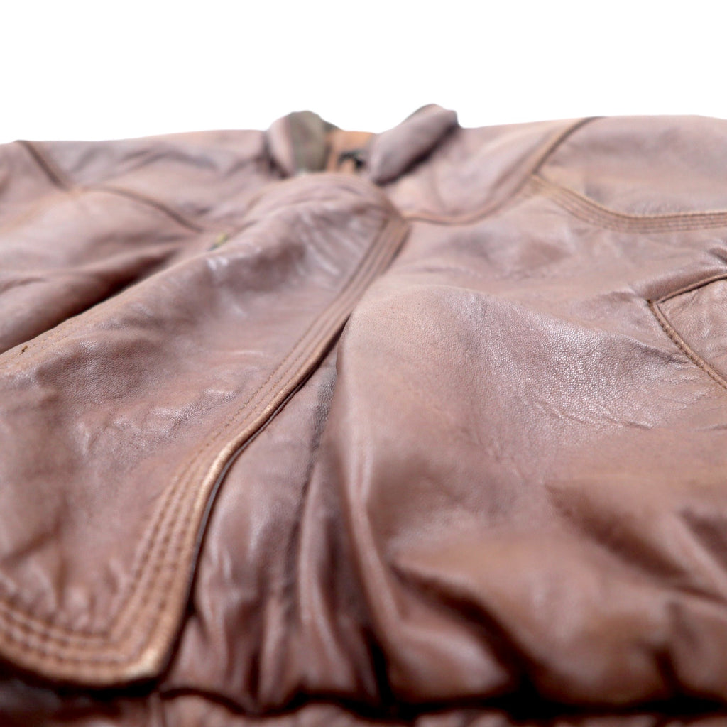 Lambskin Bomber Jacket 90年代 ボンバージャケット ラムレザー フライトジャケット L ブラウン 羊革 フード収納式