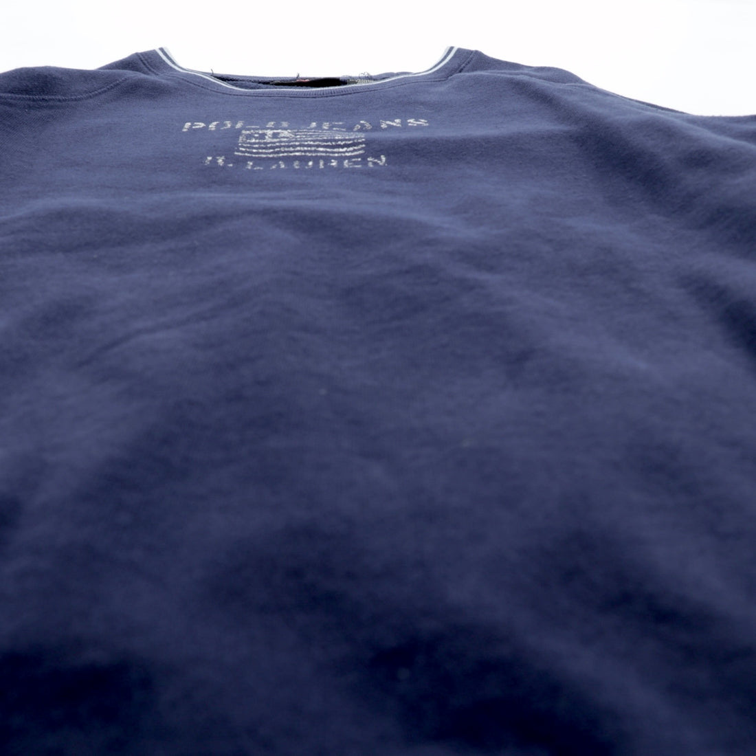 Polo Jeans RALPH LAUREN 90s Ribbed Sweatshirt Jumper L Navy Fleece Lined Stars and Stripes