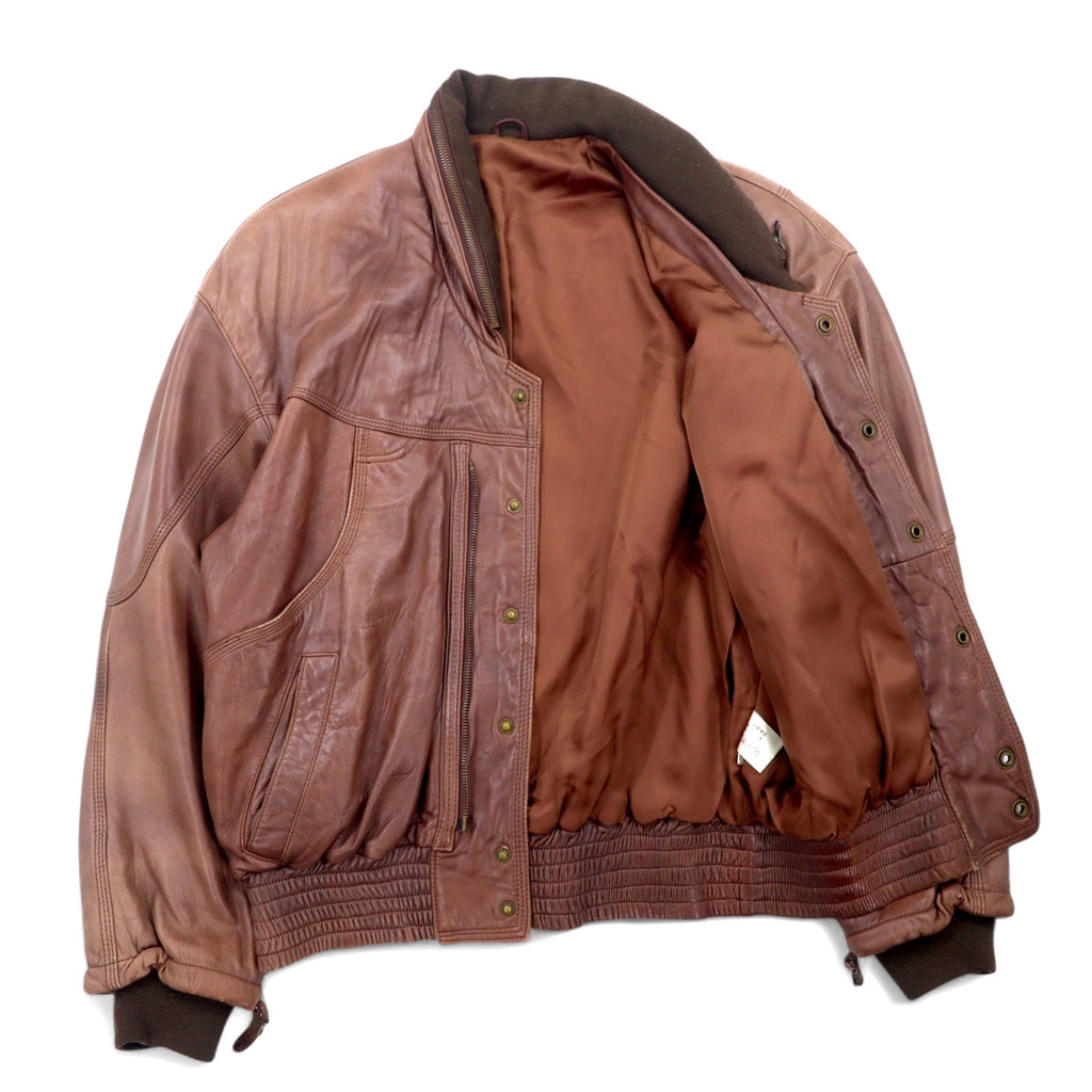 Lambskin Bomber Jacket 90年代 ボンバージャケット ラムレザー フライトジャケット L ブラウン 羊革 フード収納式