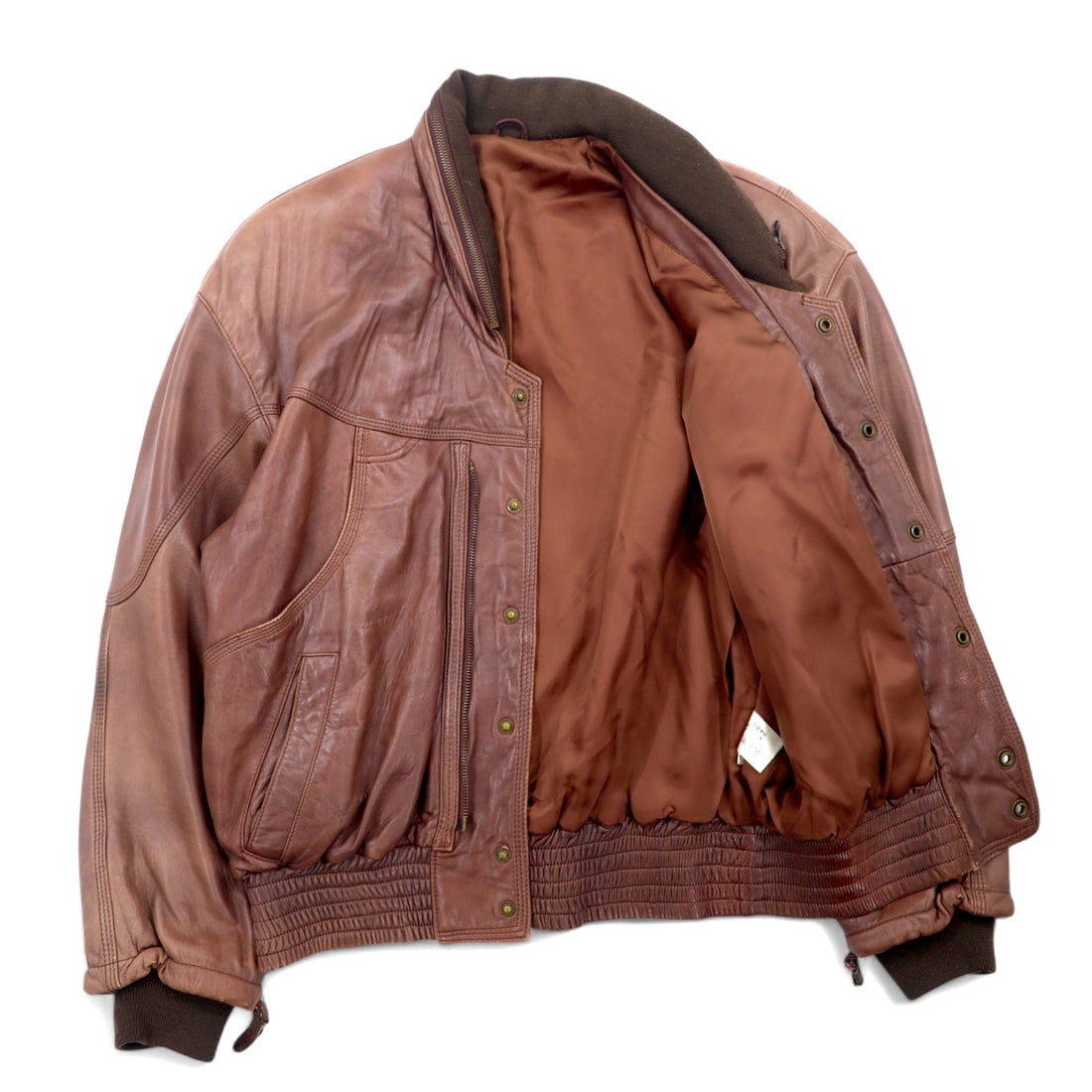 Lambskin Bomber Jacket 90年代 ボンバージャケット ラムレザー フライトジャケット L ブラウン 羊革 フード収納式