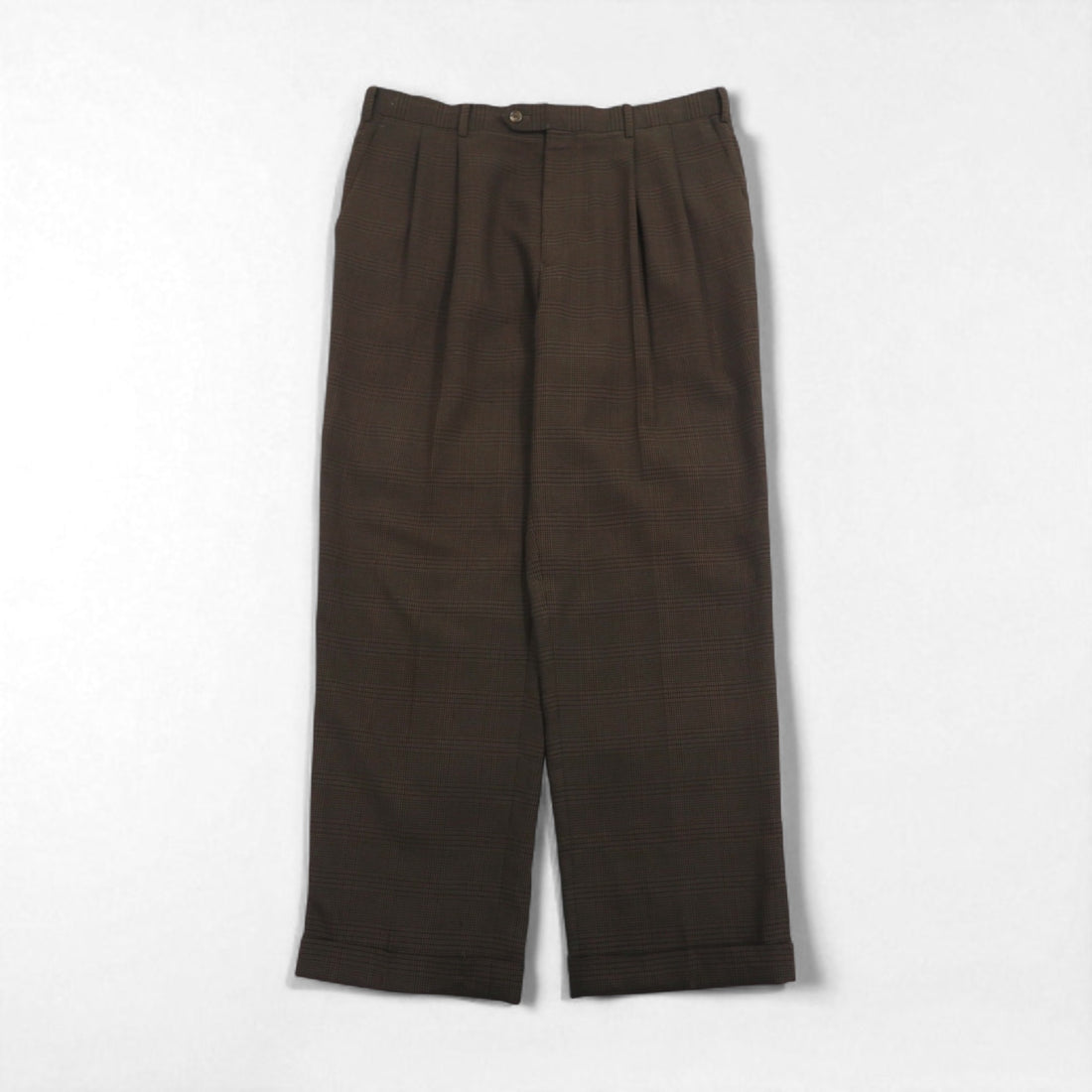 RALPH LAUREN 90s 2-pleat wide-leg slacks, size L, brown check polyester