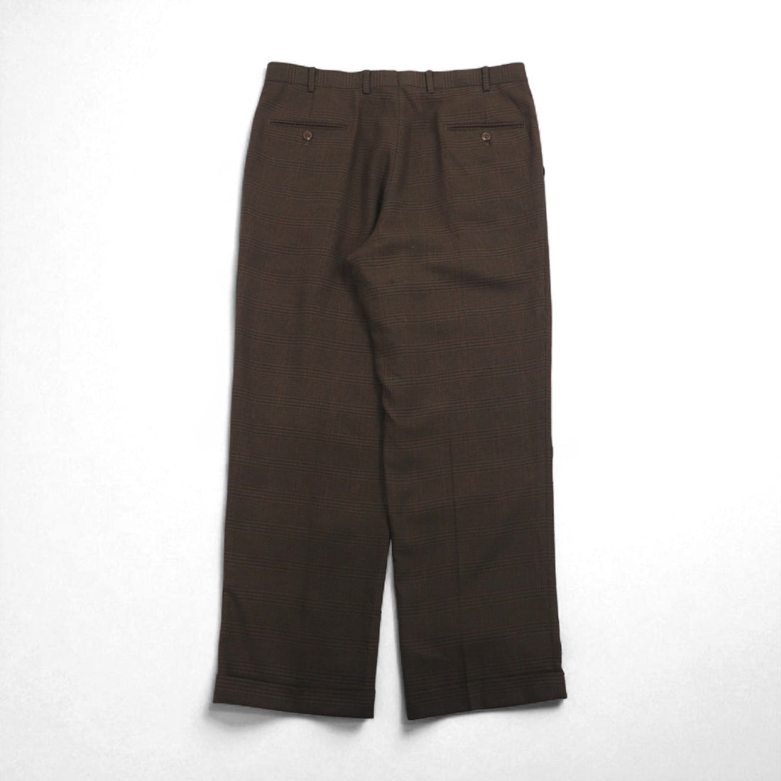 RALPH LAUREN 90s 2-pleat wide-leg slacks, size L, brown check polyester