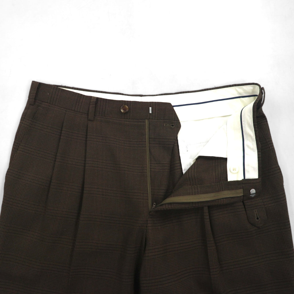 RALPH LAUREN 90s 2-pleat wide-leg slacks, size L, brown check polyester