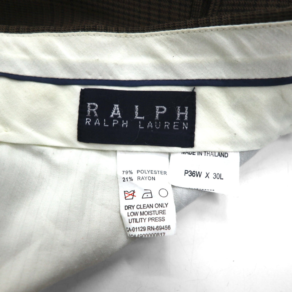 RALPH LAUREN 90s 2-pleat wide-leg slacks, size L, brown check polyester