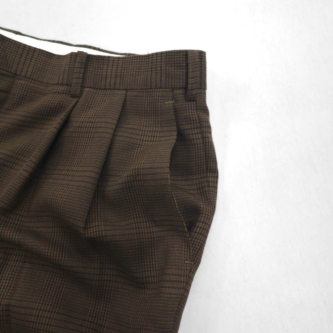 RALPH LAUREN 90s 2-pleat wide-leg slacks, size L, brown check polyester