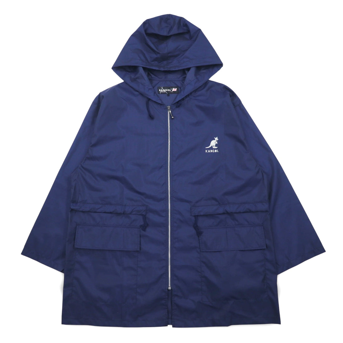 KANGOL Rain Jacket FREE Navy Nylon Water Repellent Back Logo Print Drawstring Made in Japan