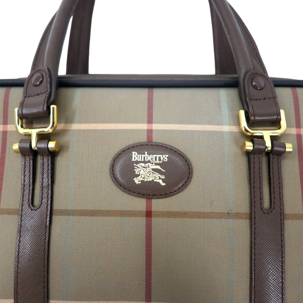 Burberrys オールド ハンドバッグ ベージュ ウィンドウペン チェック 玉虫 ナイロン キャンバス レザー