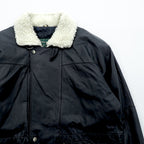 CLUB FELLOW 90年代 ヴィンテージ 襟ボア 中綿 レザーコート XL ブラック キルティングライナー 比翼 ジップアップ Marshall Fields