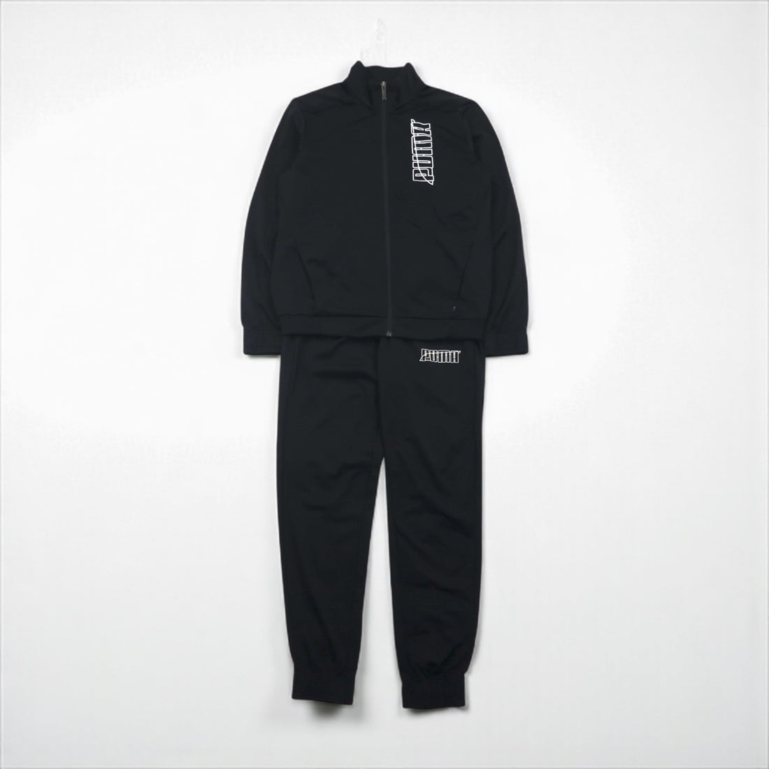 PUMA Stand Collar Jersey Set, Size M, Black, Graphic, High Neck Jogger, 585325-01