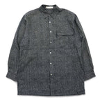 BLACK PIA 90s Linen Striped Shirt L Gray Black Flap Pocket Made in Japan