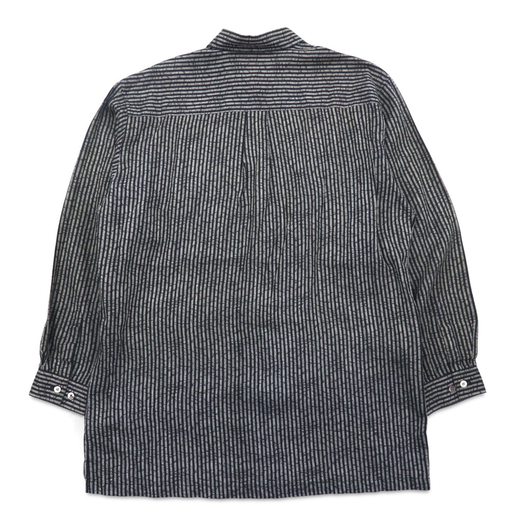 BLACK PIA 90s Linen Striped Shirt L Gray Black Flap Pocket Made in Japan