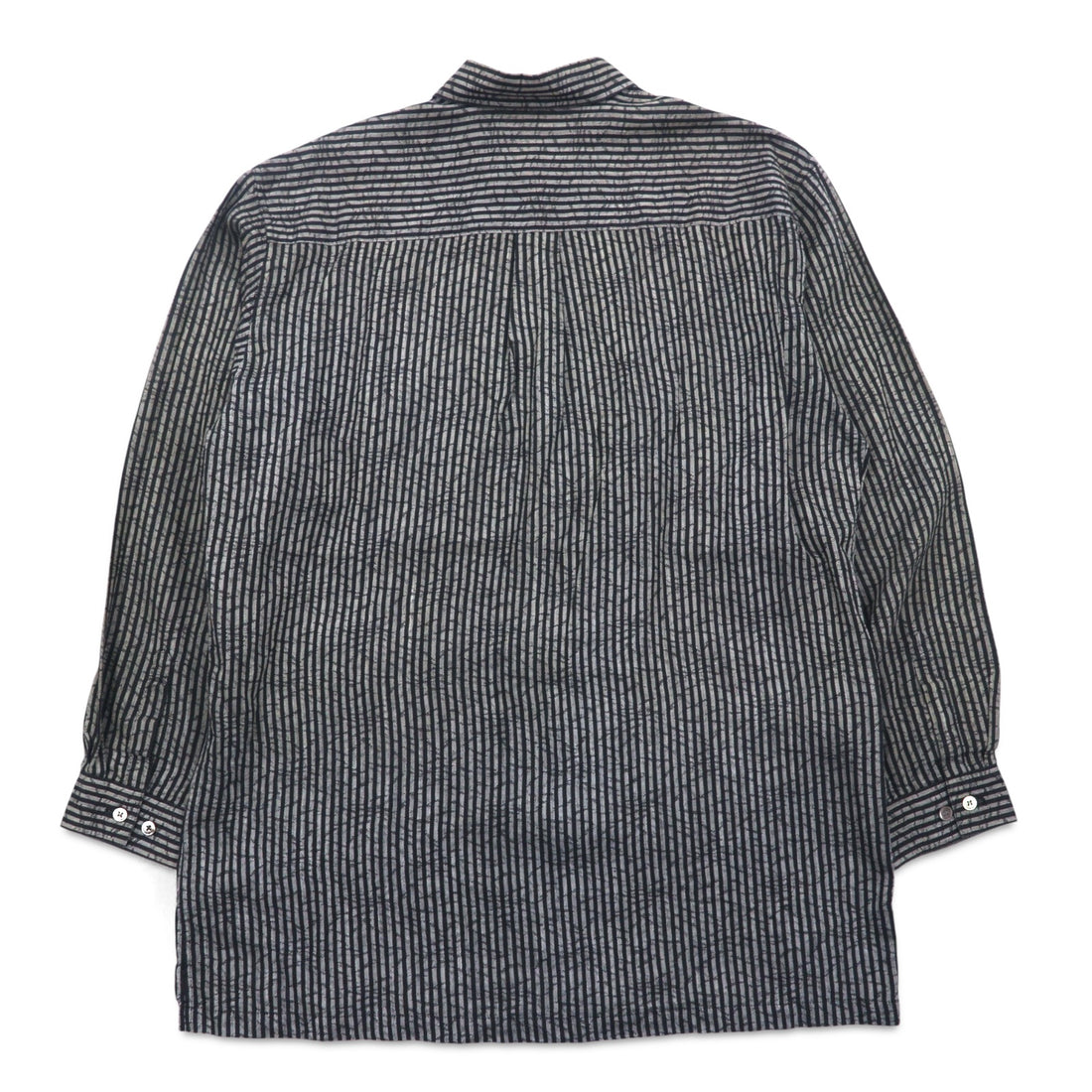 BLACK PIA 90s Linen Striped Shirt L Gray Black Flap Pocket Made in Japan