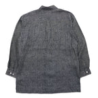 BLACK PIA 90s Linen Striped Shirt L Gray Black Flap Pocket Made in Japan