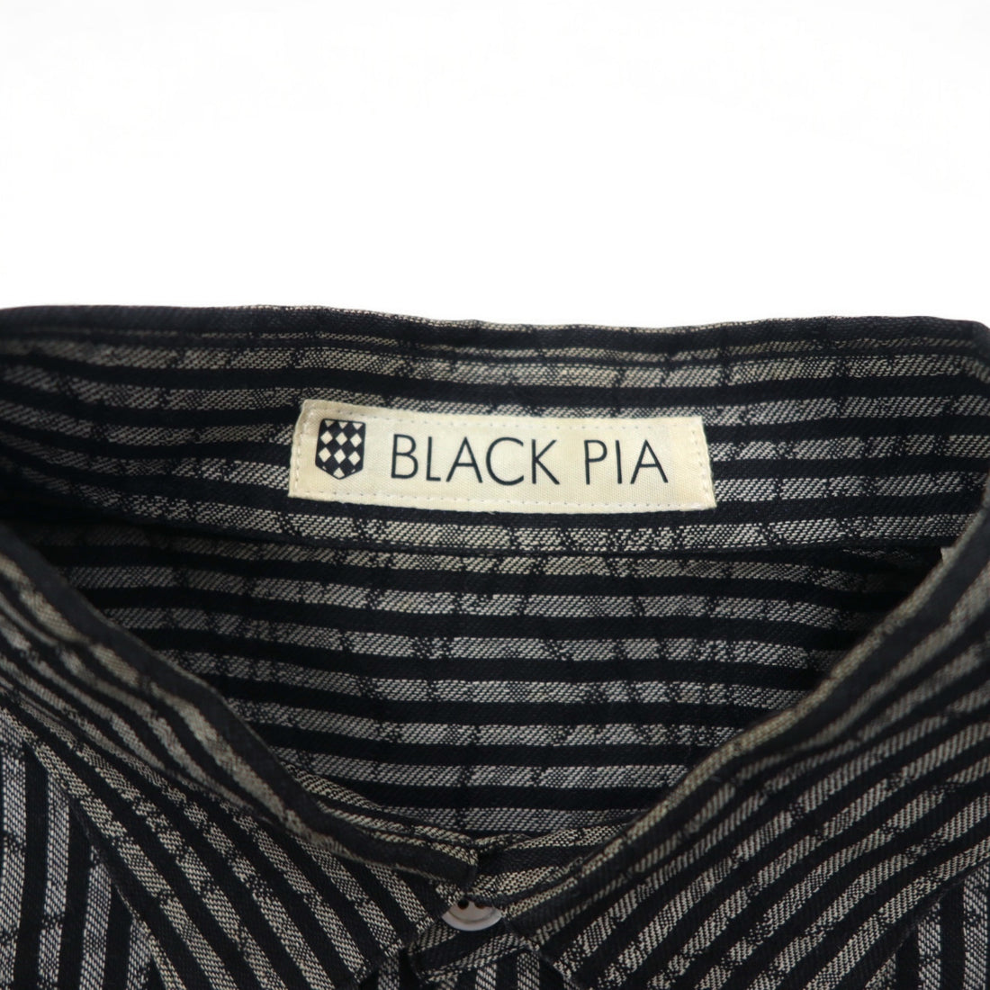 BLACK PIA 90s Linen Striped Shirt L Gray Black Flap Pocket Made in Japan