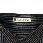 BLACK PIA 90s Linen Striped Shirt L Gray Black Flap Pocket Made in Japan