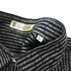 BLACK PIA 90s Linen Striped Shirt L Gray Black Flap Pocket Made in Japan
