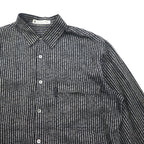 BLACK PIA 90s Linen Striped Shirt L Gray Black Flap Pocket Made in Japan