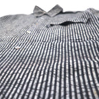 BLACK PIA 90s Linen Striped Shirt L Gray Black Flap Pocket Made in Japan