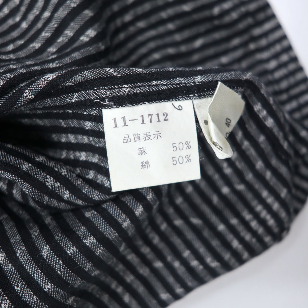 BLACK PIA 90s Linen Striped Shirt L Gray Black Flap Pocket Made in Japan