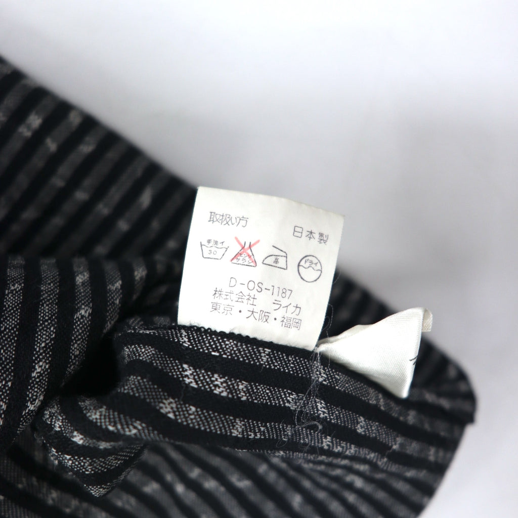 BLACK PIA 90s Linen Striped Shirt L Gray Black Flap Pocket Made in Japan