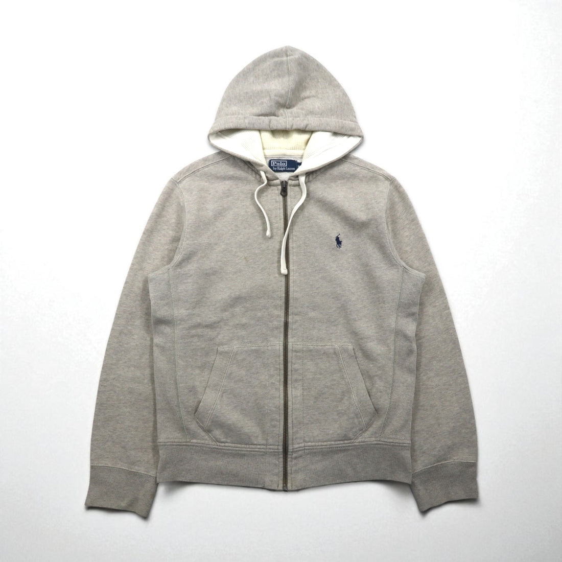 Ralph Lauren 90s Reverse Weave Heavyweight Zip Hoodie, Size M, Gray, Small Pony Embroidery