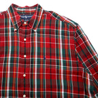 RALPH LAUREN 90s BLAIRE button-down flannel shirt L red check small pony embroidery