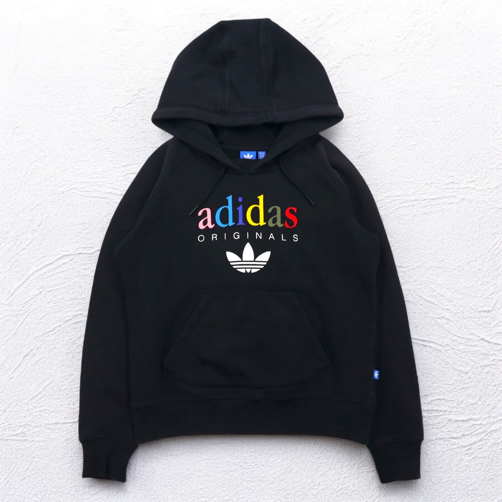 adidas originals トレフォイルロゴ プリント パーカー XL ブラック 裏起毛 AY6630