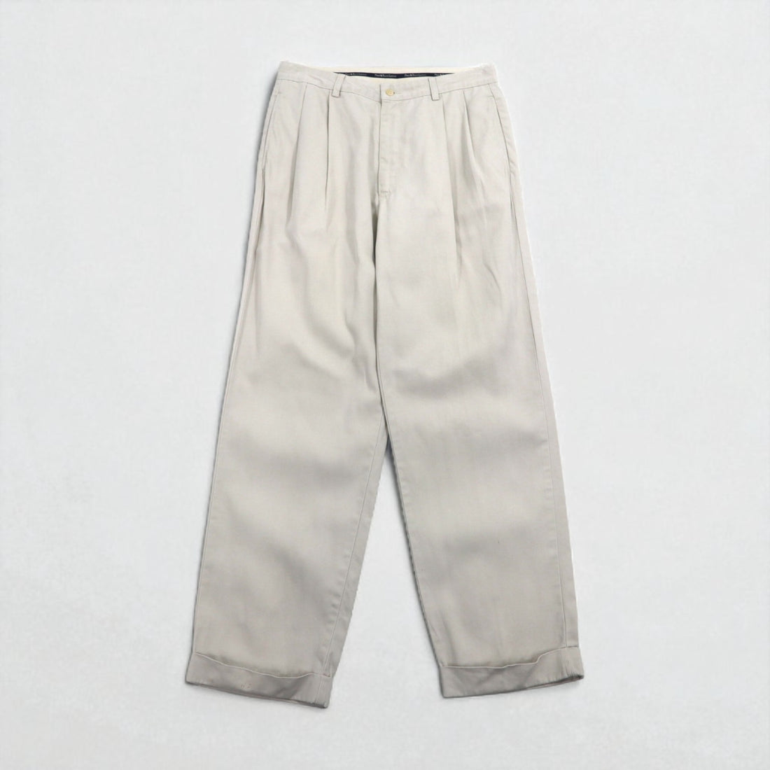 POLO RALPH LAUREN 90s Polo Chino Pants, Double-Tuck Wide Leg, Size M, Beige, Cotton