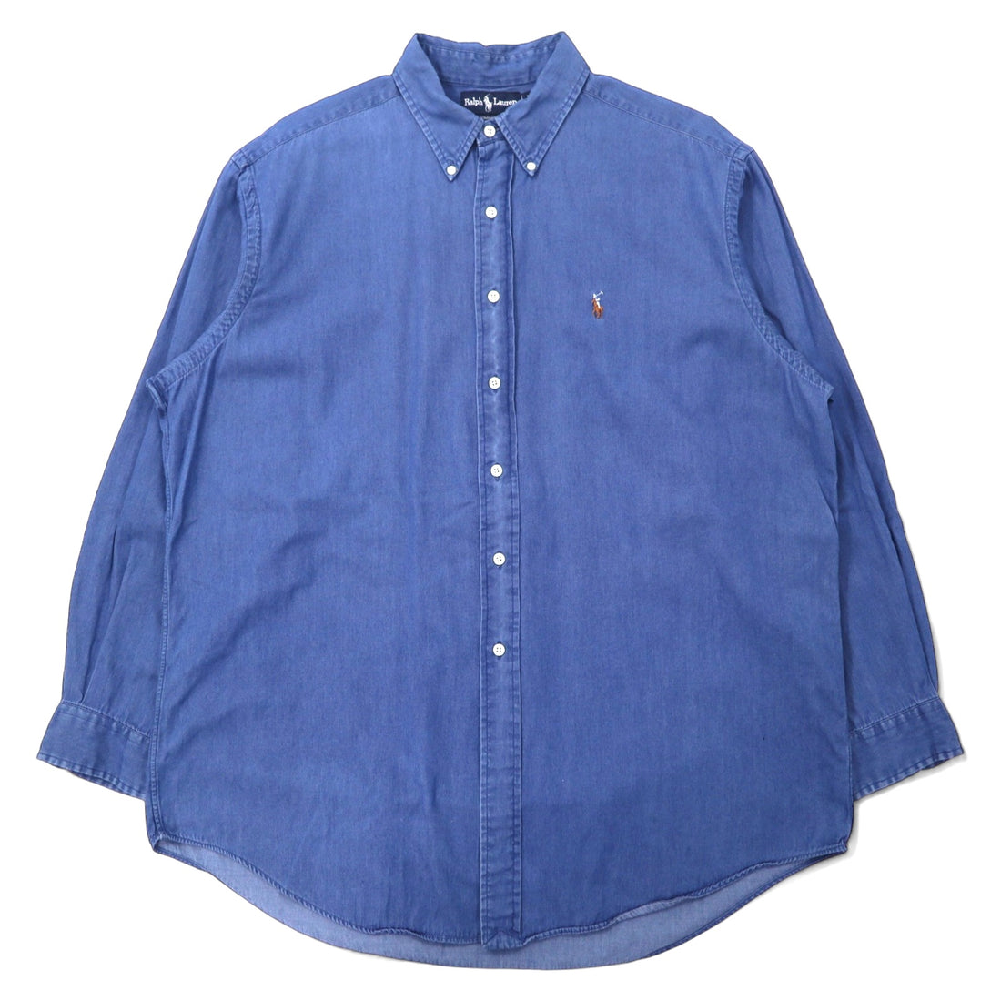 日本然リトテ-古着オンライン-Ralph Lauren 90年代 インディゴ デニム ボタンダウンシャツ 17 34/35 ブルー コットン YARMOUTH スモールポニー 刺繍-Ralph Lauren 90's Indigo Denim Button-down Shirts 17 34/35 Blue Cotton YARMOUTH Small Pony Embroidery