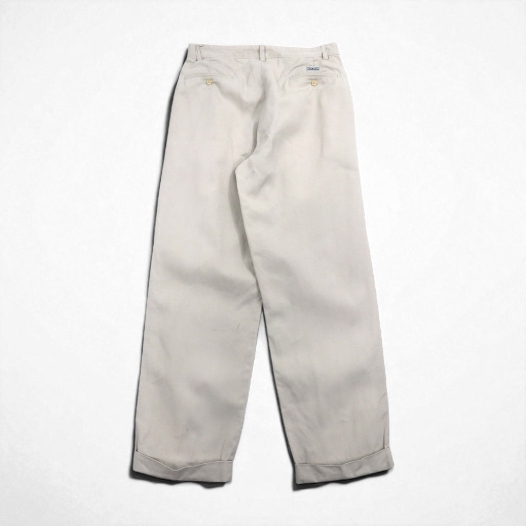 POLO RALPH LAUREN 90s Polo Chino Pants, Double-Tuck Wide Leg, Size M, Beige, Cotton