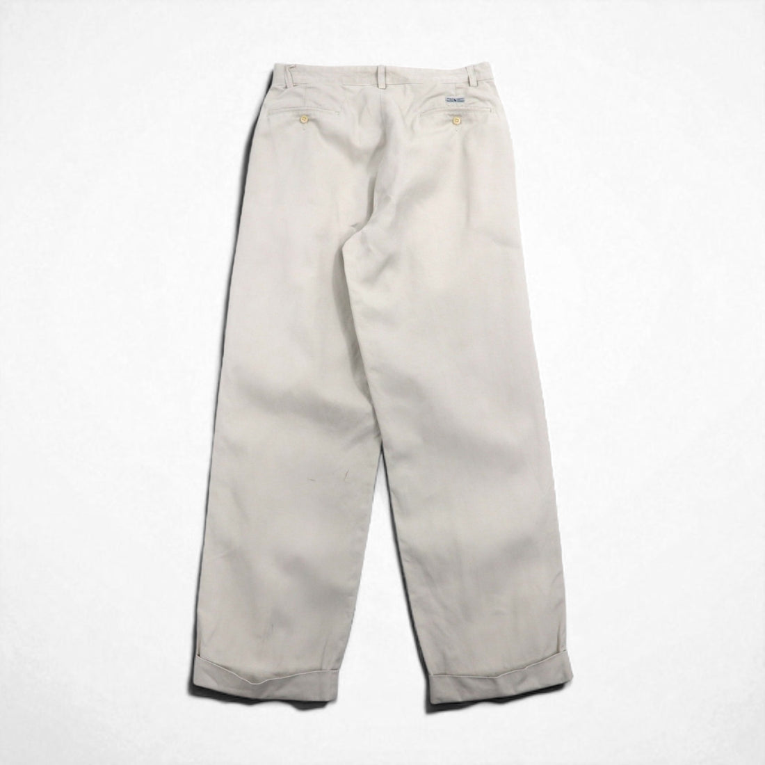 POLO RALPH LAUREN 90s Polo Chino Pants, Double-Tuck Wide Leg, Size M, Beige, Cotton