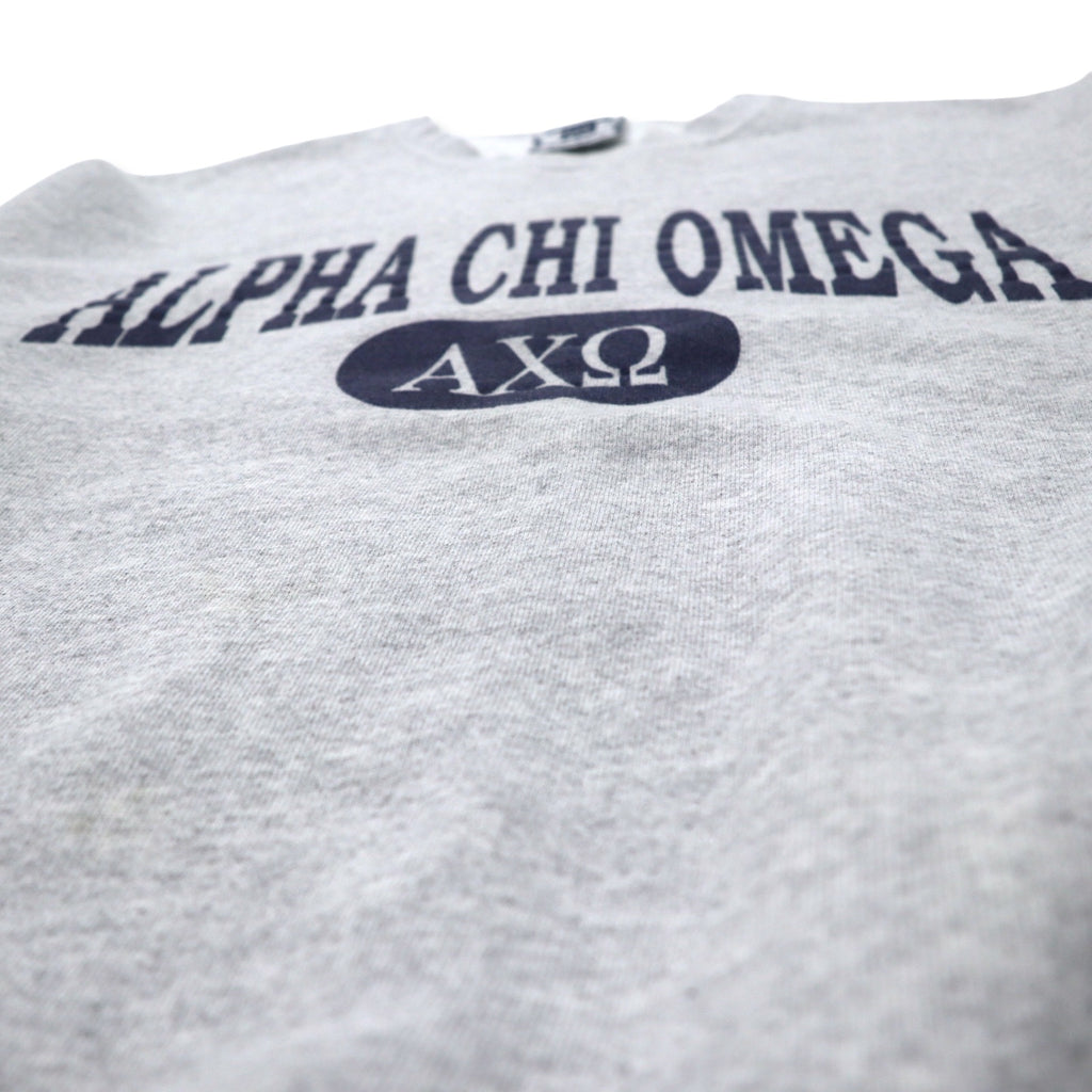 Lee USA Made 90s ULTRAWEIGHT College Print Sweatshirt L Grey Cotton Fleece Lining ALPHA CHI OMEGA Arch Logo