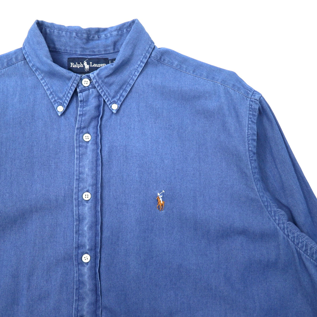 Ralph Lauren 90年代 インディゴ デニム ボタンダウンシャツ 17 34/35 ブルー コットン YARMOUTH スモールポニー 刺繍