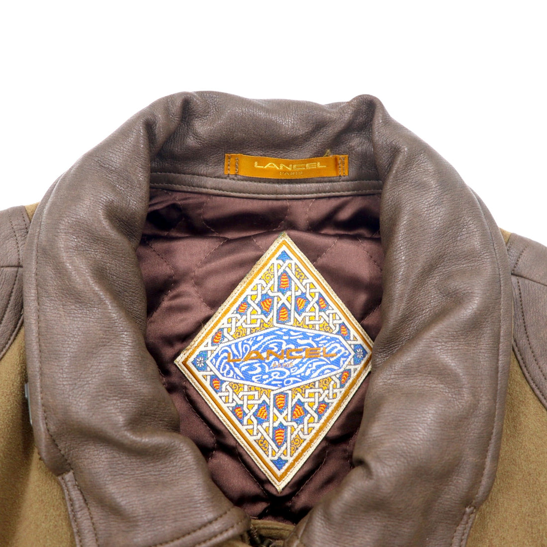 LANCEL Old Different Material Flight Jacket Bomber Jacket Blouson M Brown Polyester Retractable Hood Made in Japan