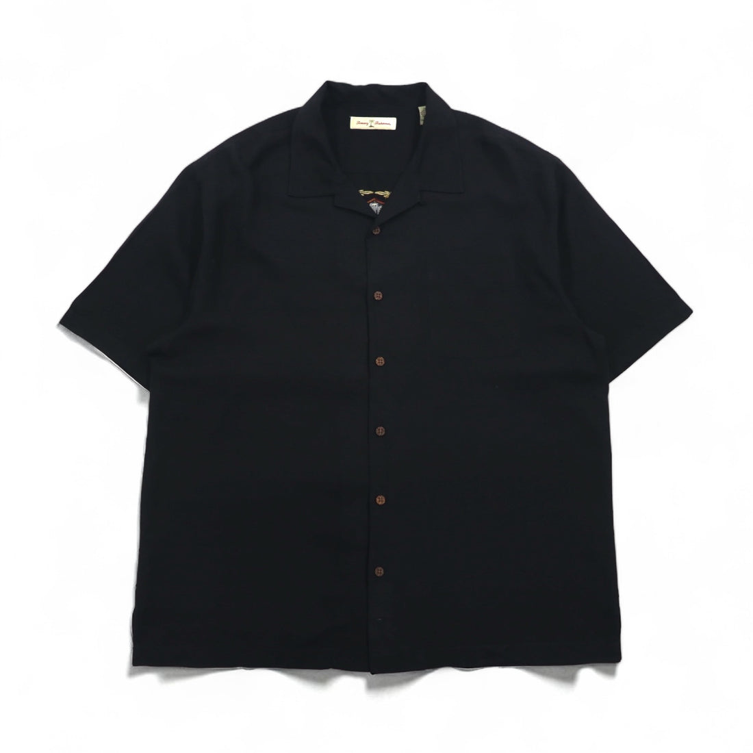 Tommy Bahama シルク 半袖 オープンカラーシャツ 開襟 ボックスシャツ XL ブラック バックロゴ刺繍