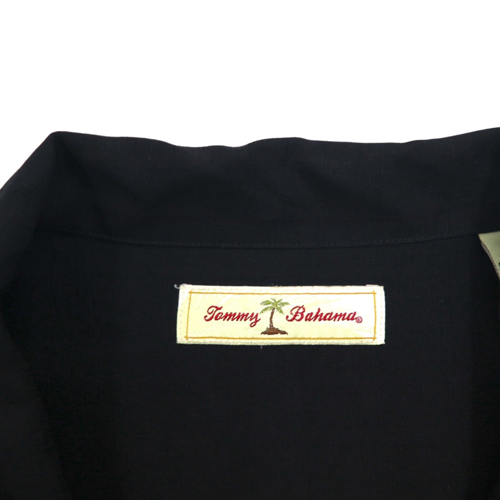 Tommy Bahama シルク 半袖 オープンカラーシャツ 開襟 ボックスシャツ XL ブラック バックロゴ刺繍