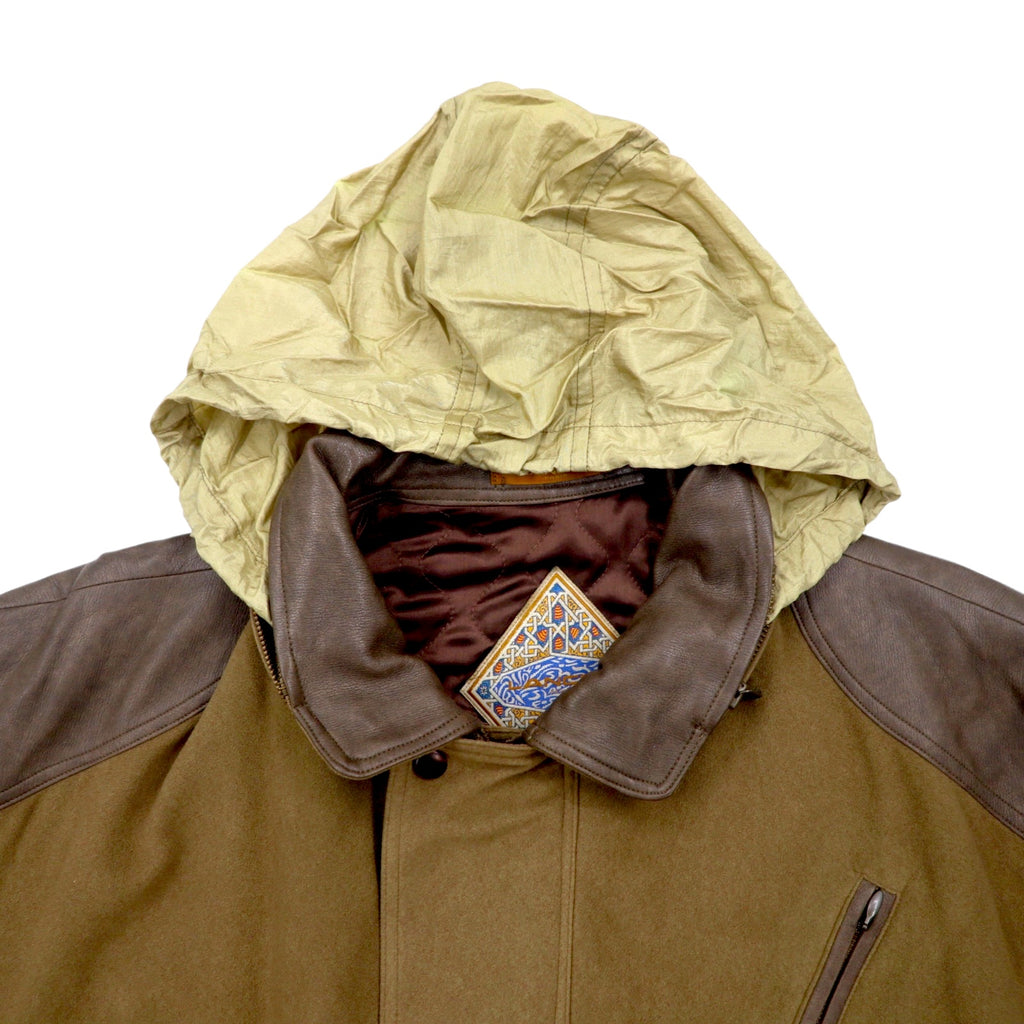 LANCEL Old Different Material Flight Jacket Bomber Jacket Blouson M Brown Polyester Retractable Hood Made in Japan