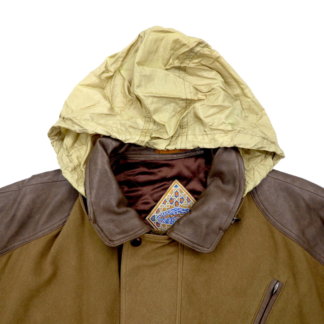 LANCEL Old Different Material Flight Jacket Bomber Jacket Blouson M Brown Polyester Retractable Hood Made in Japan