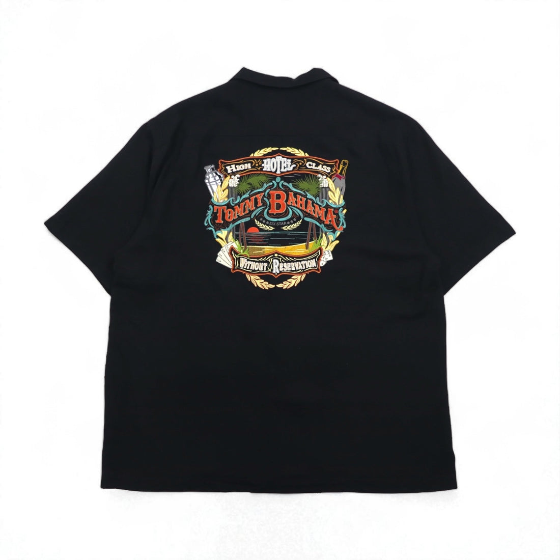 Tommy Bahama シルク 半袖 オープンカラーシャツ 開襟 ボックスシャツ XL ブラック バックロゴ刺繍