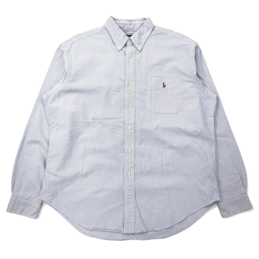 日本然リトテ-古着オンライン-Ralph Lauren 90年代 オックスフォード ボタンダウンシャツ XL ブルー ストライプ コットン CLASSIC FIT スモールポニー 刺繍-Ralph Lauren 90's Oxford button-down Shirts XL Blue Striped Cotton CLASSIC FIT Small Pony Embroidery